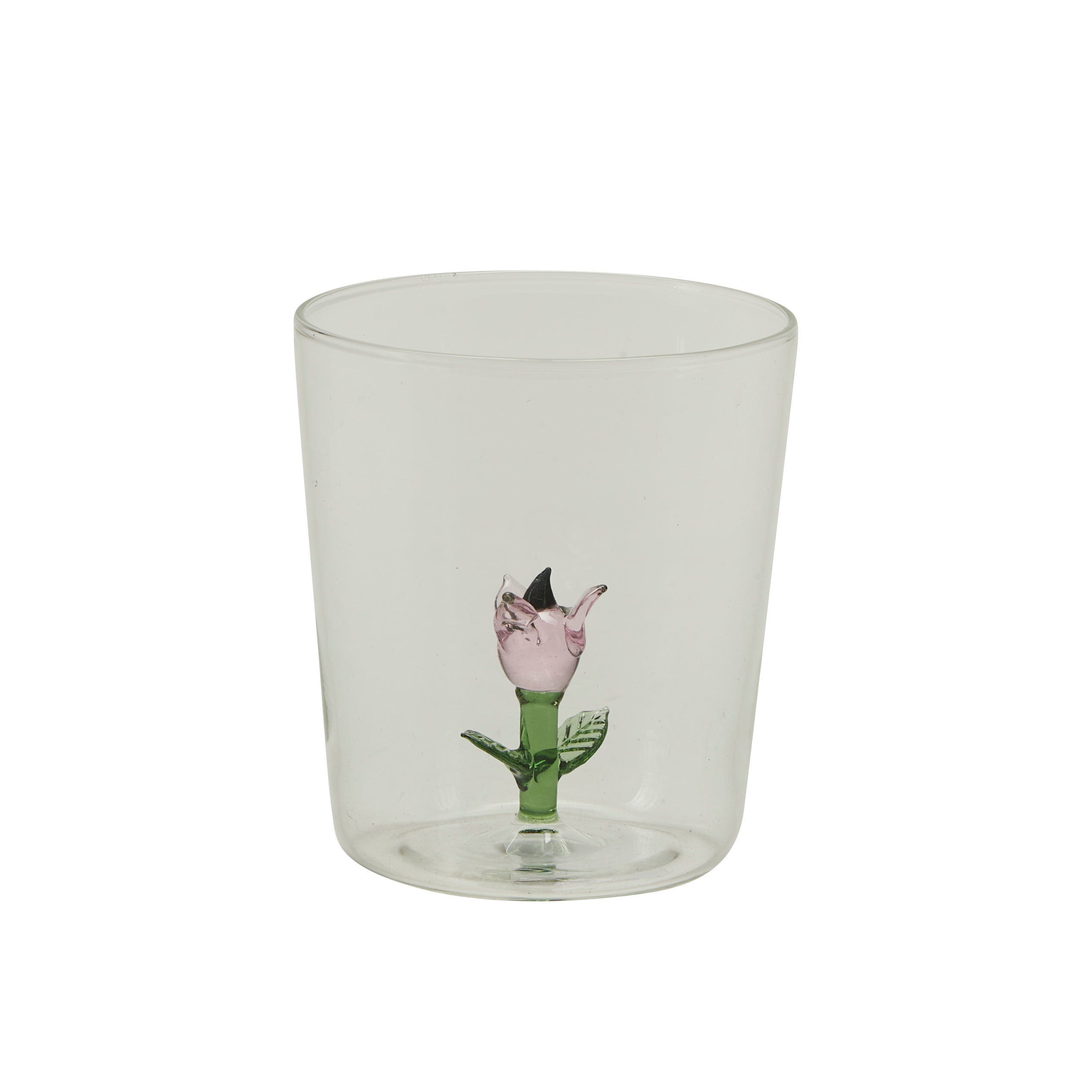 Tumbler vandglas med blomst - Clear/Multiple