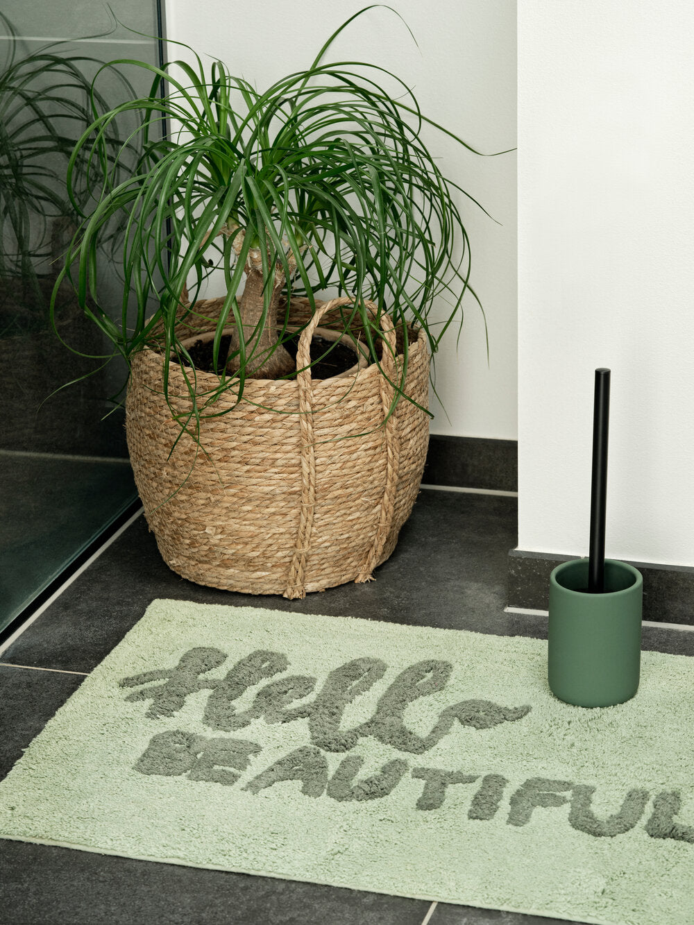 Hello Beautiful bademåtte, grøn - 50x70 cm.