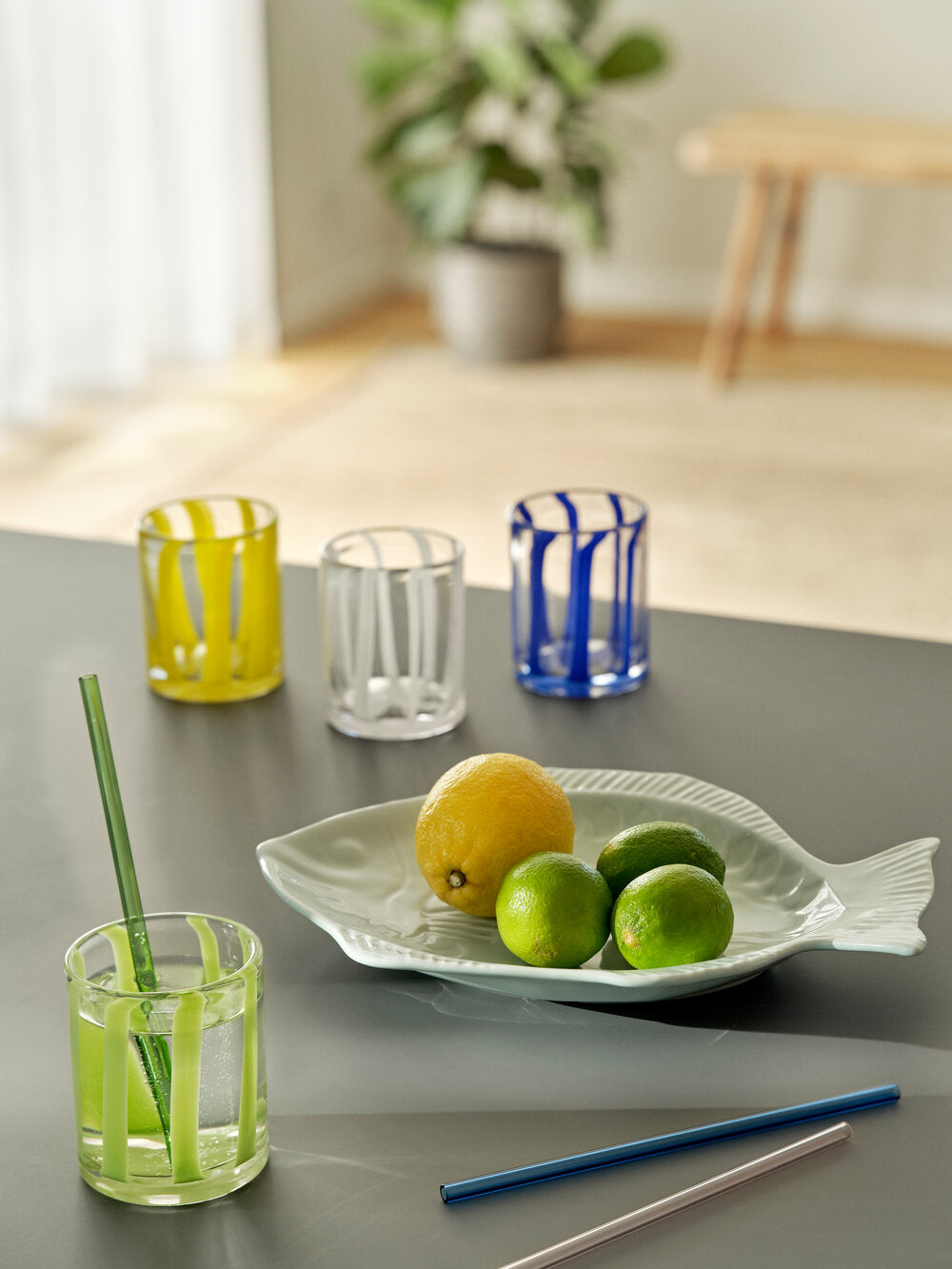 Tumbler glas med striber - grøn