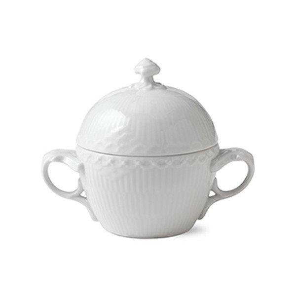 Royal Copenhagen Hvid riflet Halvblonde sukkerskål m/ låg - 20 cl. - Bahne