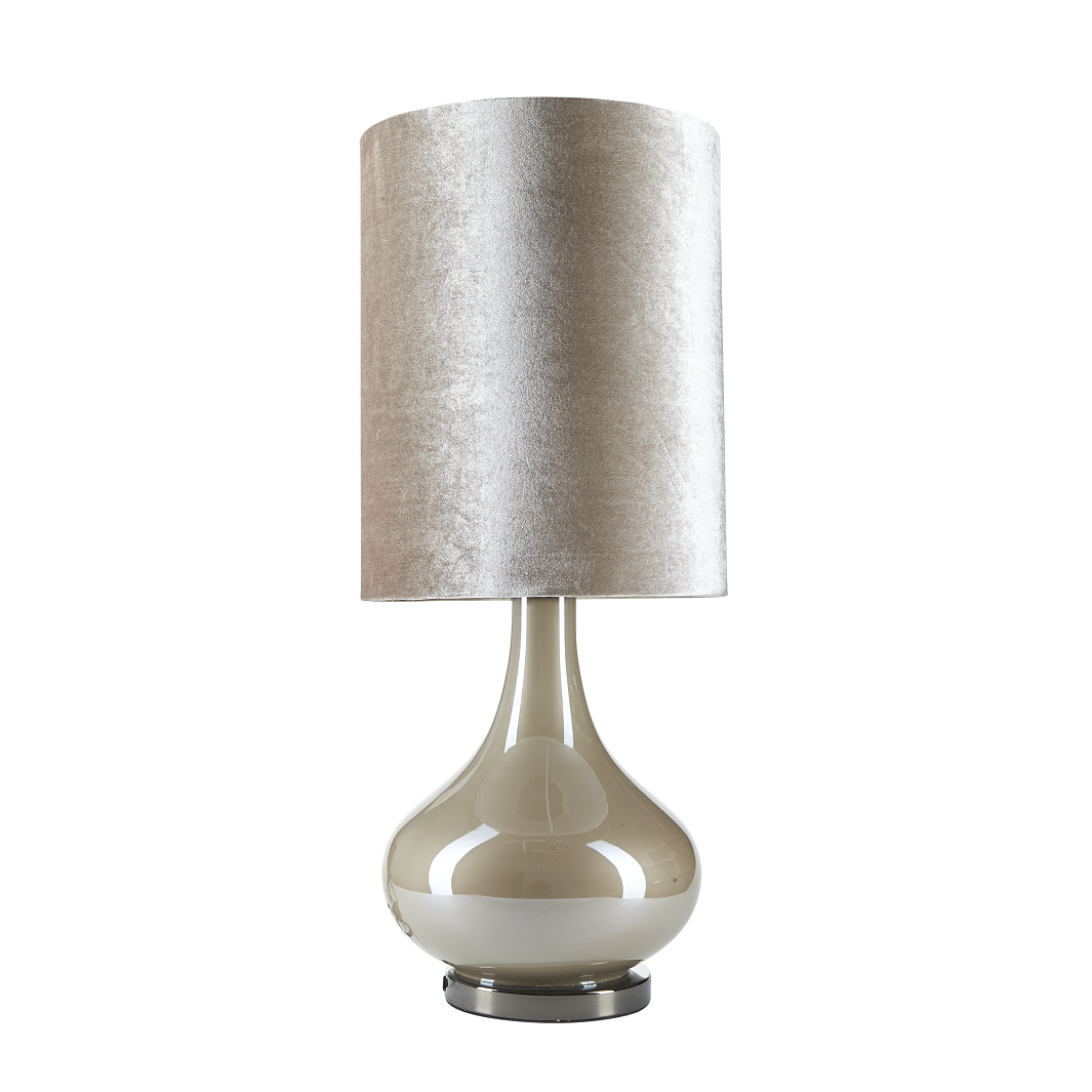 Velour bordlampe, beige - Ø25 cm.