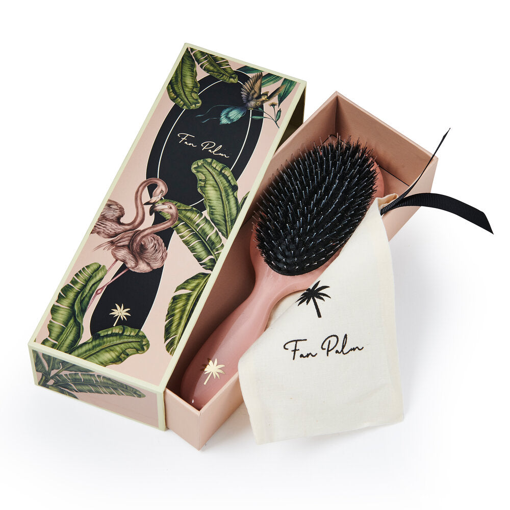 Medium Vildsvinehår & nylon hårbørste, Blush - Gloss Pink w/Glitter