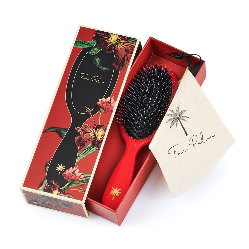 Medium Vildsvinehår & nylon hårbørste, Red Poppy - Gloss Red