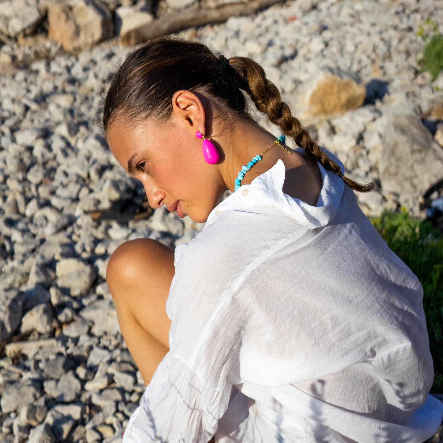 Drop øreringe - Neon Pink