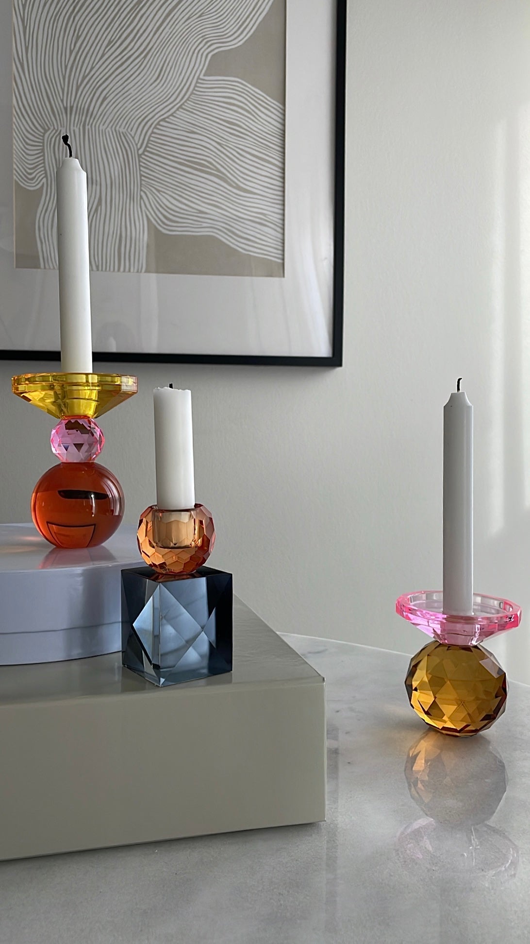 Krystal lysestage, 2 dele - Amber/Black