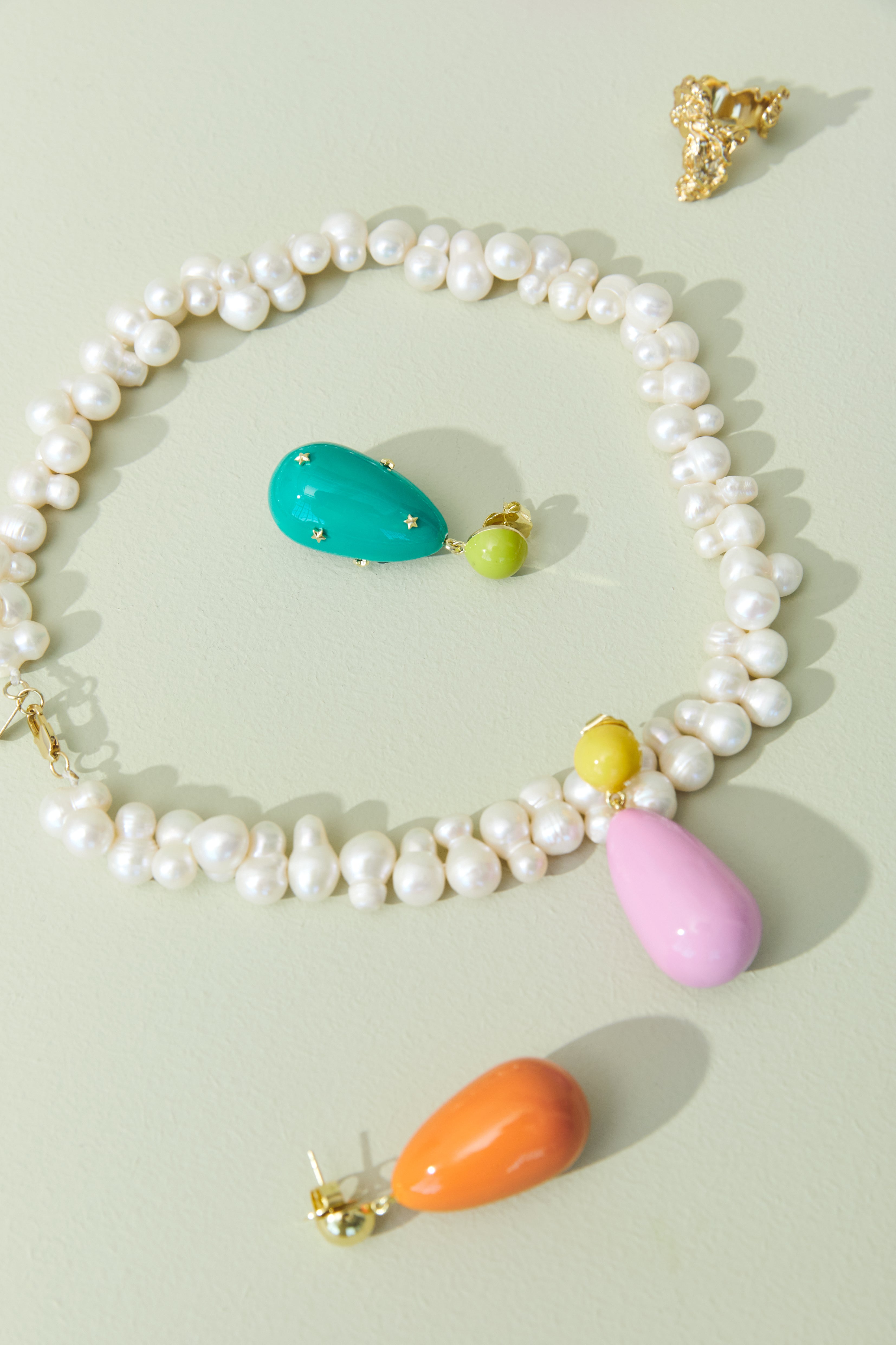 Drop øreringe - gul/pink