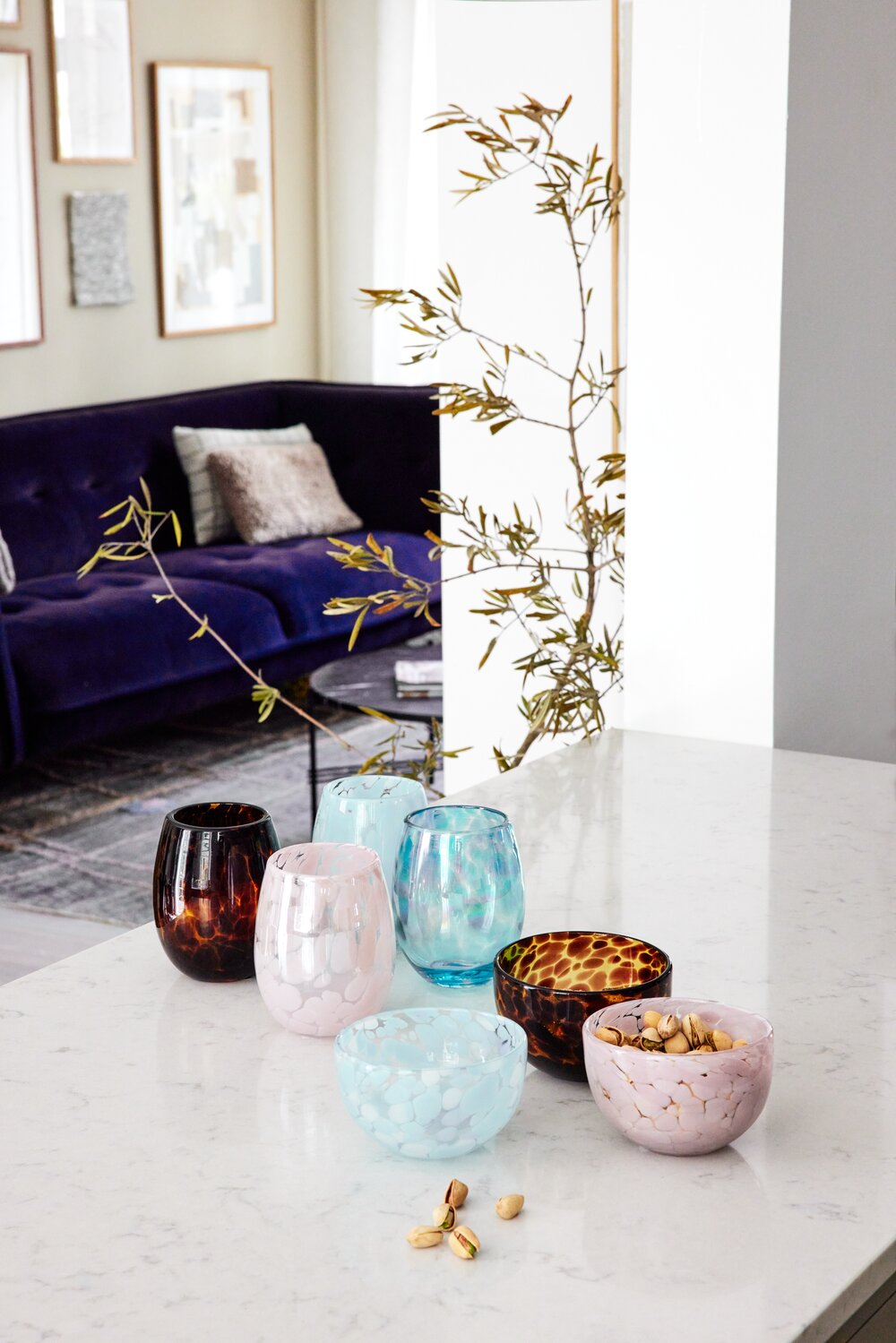 Bahne Interior Dots skål - hvid/blå - Bahne