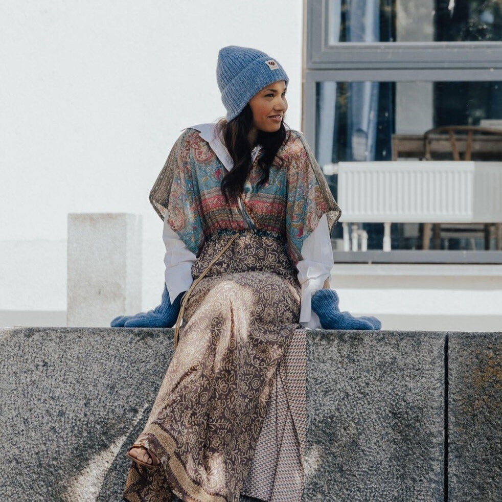 Sky Beanie strikhue - pejblå