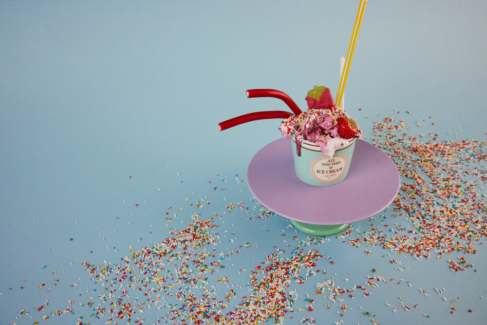 Ice Cream Stripe skåle m/skeer, 4 stk. - Multi