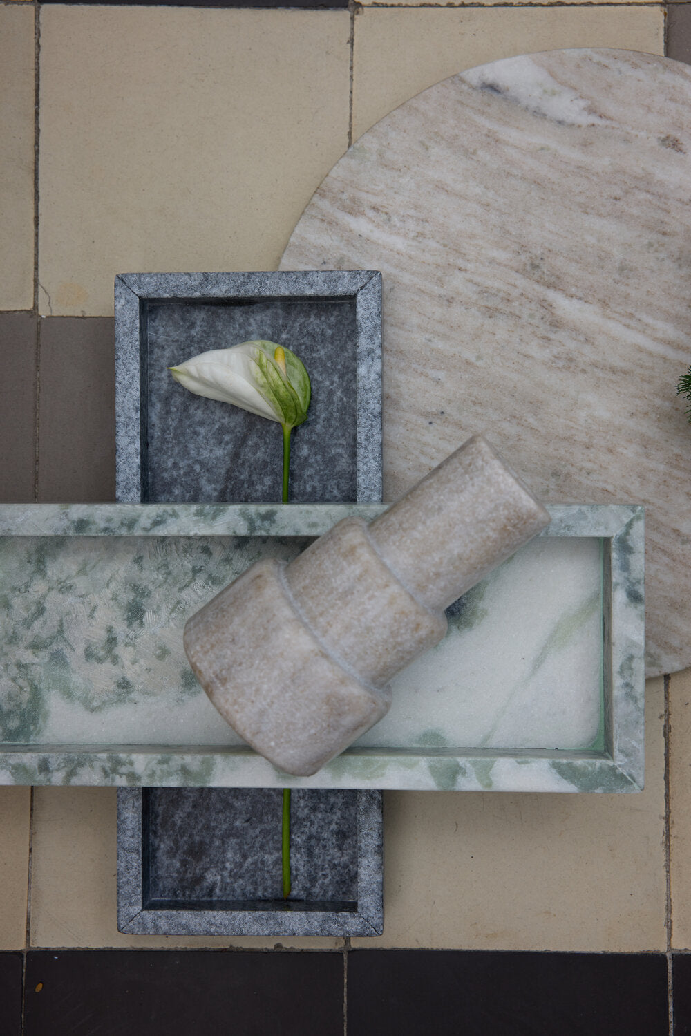 Marmor Rectangular bakke - Floral Green