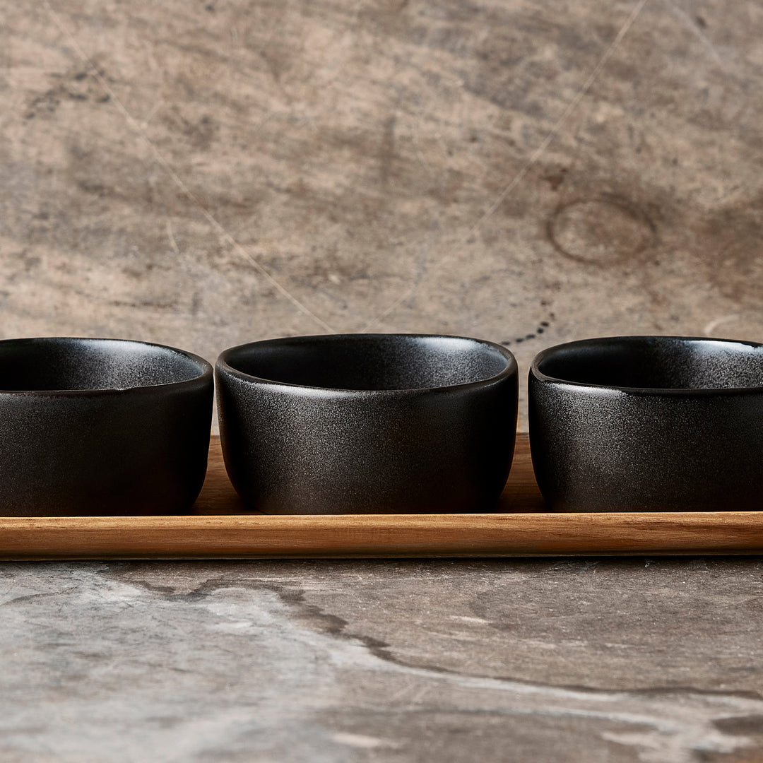 Organic skåle m/teakbakke, Titanium Black - 3 stk.