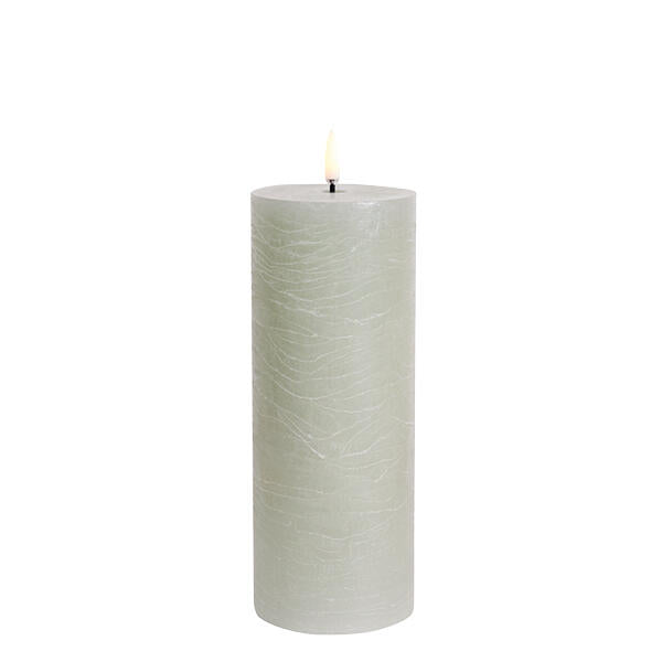 LED Rustic Pillar lys, Dusty Green - H20 cm.