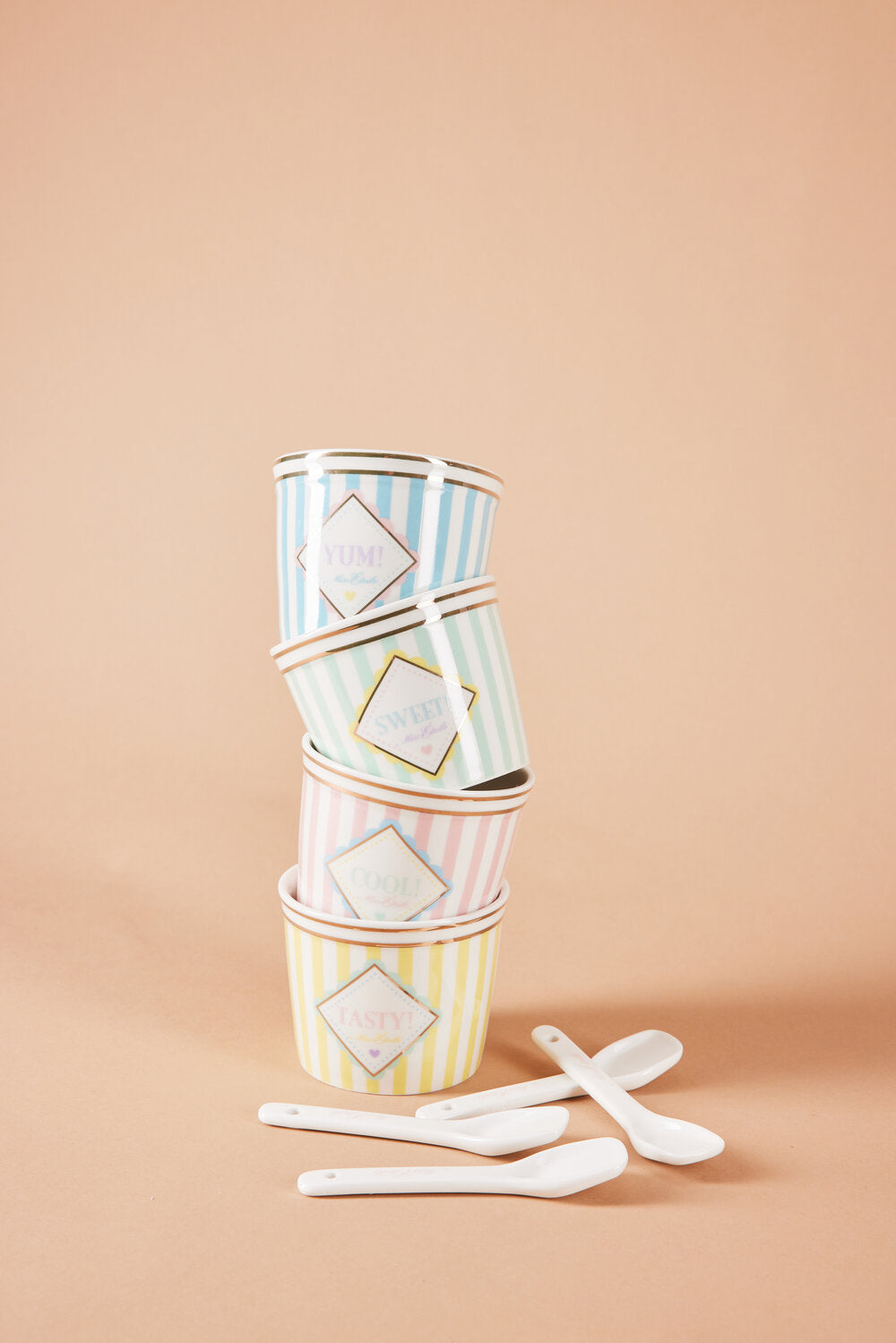 Ice Cream Stripe skåle m/skeer, 4 stk. - Multi