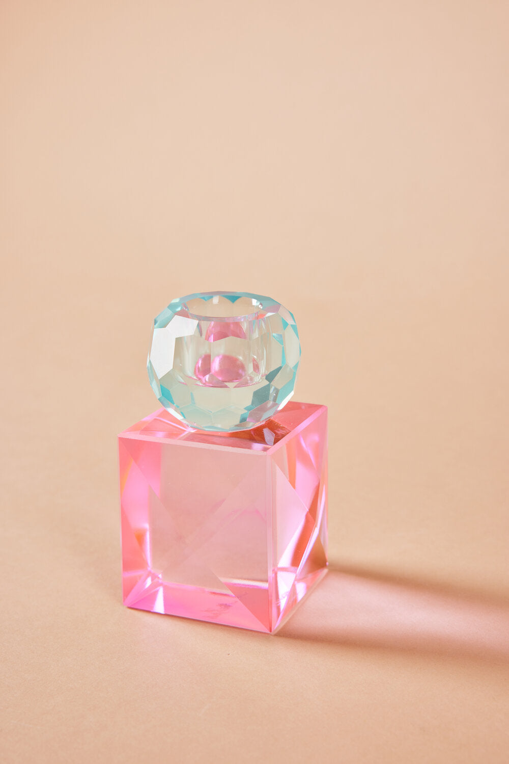 Krystal lysestage - blå/rosa