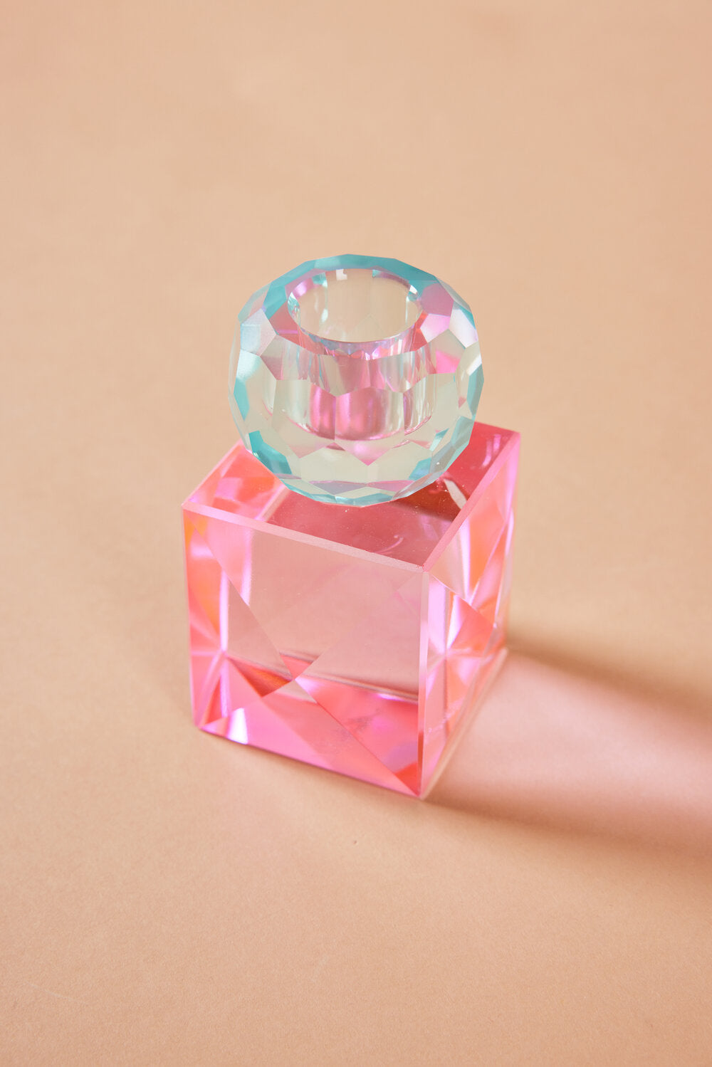 Krystal lysestage - blå/rosa