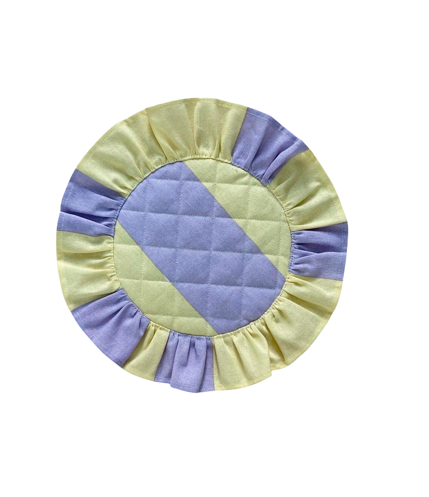 Serviet til brødkurv, gul/lilla - Ø30 cm.