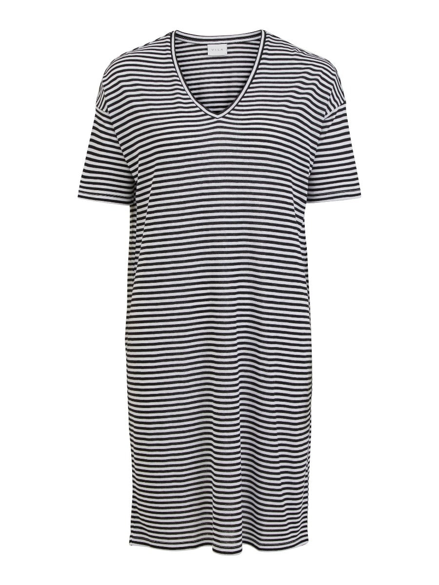 Vila Vilene s/s v-neck kjole - sort/hvid - Bahne