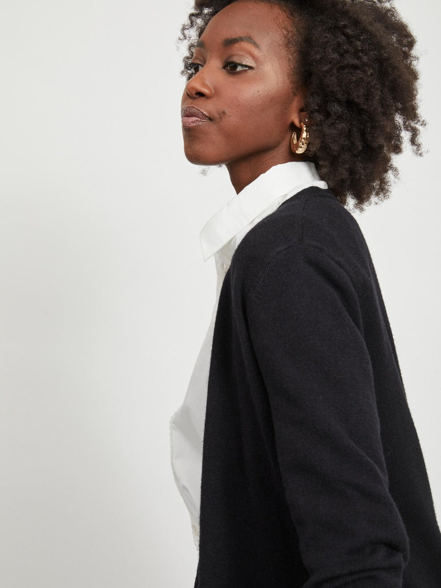 Viril l/s open knit cardigan-noos - sort