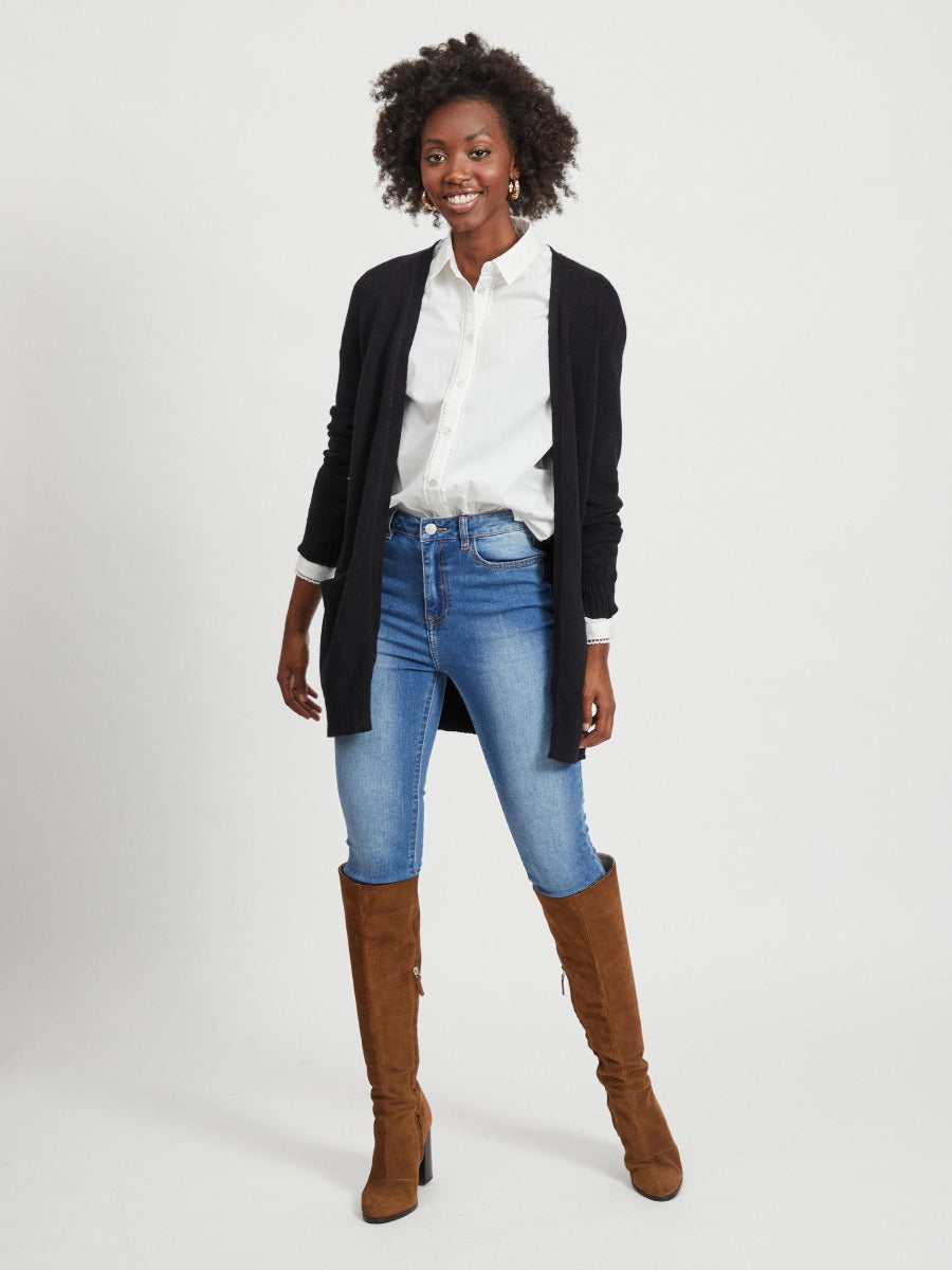 Viril l/s open knit cardigan-noos - sort