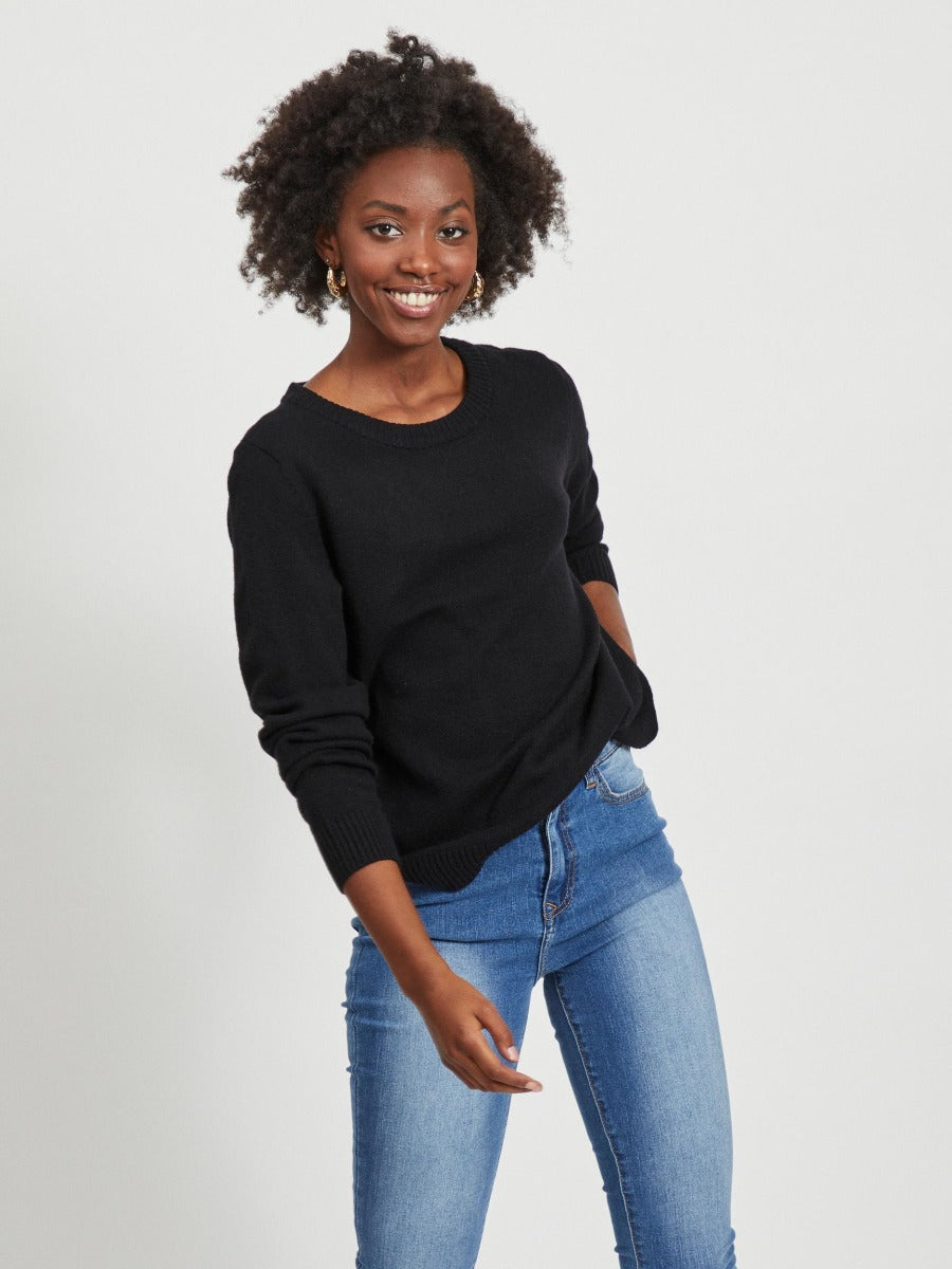 Viril O-Neck L/S striktrøje - sort